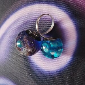 ☁️Mystical Light Blue Sky & Galaxy Night Ring.🌌
